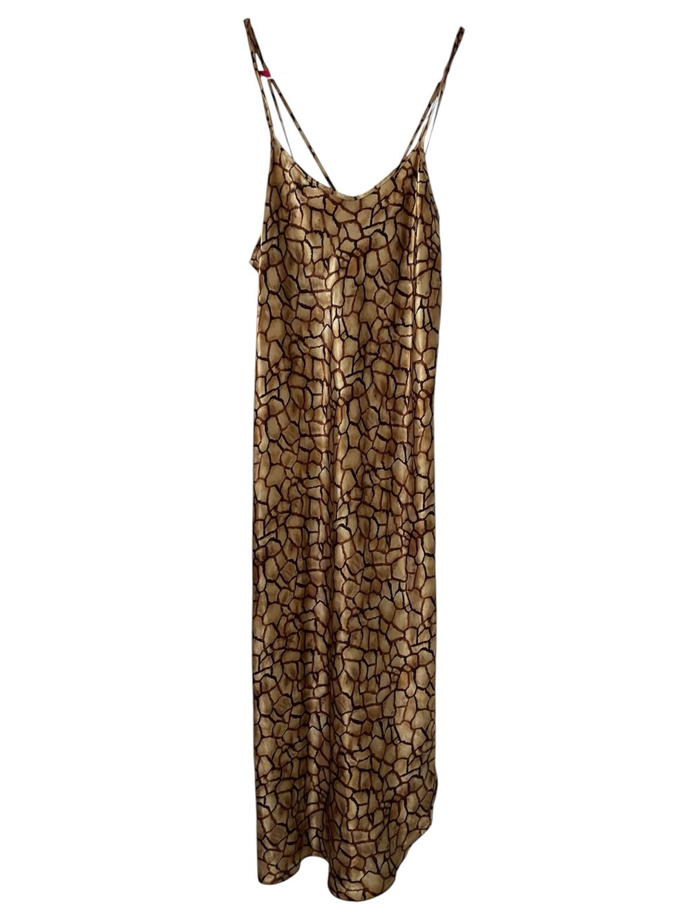 California Dynasty SzM Brown Animal Print Maxi Slip Dress, Side Slit, Polyester